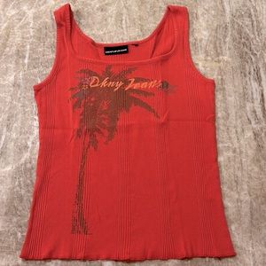 DKNY fitted tank top with palm tree graphic. Size medium, good condition.